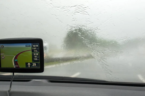 Stortbui Snelweg Vanuit Auto — Stockfoto