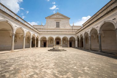 Montecassino, Italy - June 17, 2017: Cloister of Benedictine abbey of Montecassino. Italy clipart