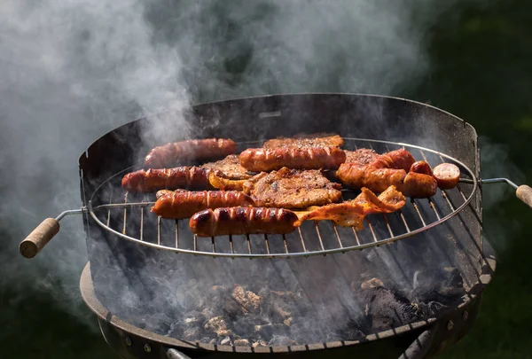 Unhealthy Tasty Grilled Sausages Meat — Stock Photo, Image