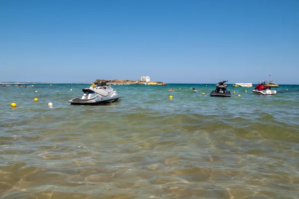 Malia Creta Grécia Julho 2018 Uma Vista Uma Praia Com — Fotografia de Stock