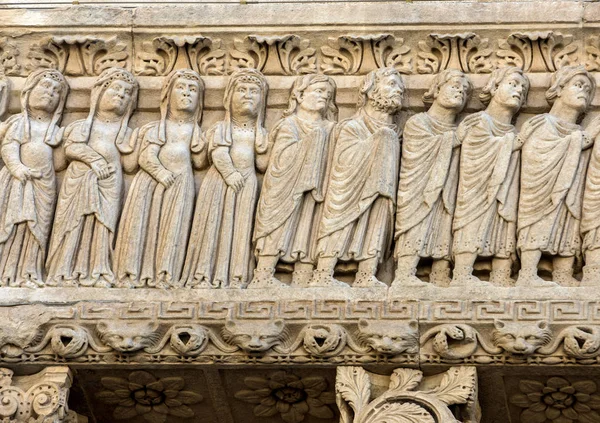 Detalhes Portal Oeste Catedral Saint Trophime Arles França Bouches Rhone — Fotografia de Stock