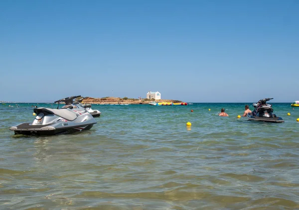 Malia Creta Grécia Julho 2018 Uma Vista Uma Praia Com — Fotografia de Stock