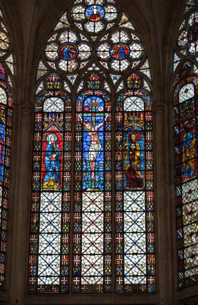 Troyes Francia Agosto 2018 Coloridas Vidrieras Basilique Saint Urbain Iglesia — Foto de Stock