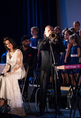 Krakov, Polonya - 7 Aralık 2018: multimedya Noel hitabet - Varşova Futura ve koro Fermata tarafından gerçekleştirilen Bethlehem için. Cracow. Polonya