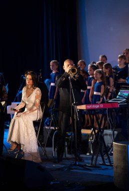 Krakov, Polonya - 7 Aralık 2018: multimedya Noel hitabet - Varşova Futura ve koro Fermata tarafından gerçekleştirilen Bethlehem için. Cracow. Polonya