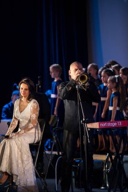 Krakov, Polonya - 7 Aralık 2018: multimedya Noel hitabet - Varşova Futura ve koro Fermata tarafından gerçekleştirilen Bethlehem için. Cracow. Polonya