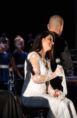 Krakov, Polonya - 7 Aralık 2018: multimedya Noel hitabet - Varşova Futura ve koro Fermata tarafından gerçekleştirilen Bethlehem için. Cracow. Polonya