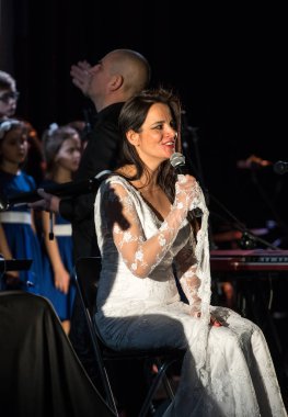 Krakov, Polonya - 7 Aralık 2018: multimedya Noel hitabet - Varşova Futura ve koro Fermata tarafından gerçekleştirilen Bethlehem için. Cracow. Polonya