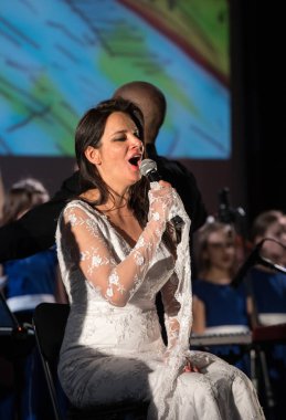 Krakov, Polonya - 7 Aralık 2018: multimedya Noel hitabet - Varşova Futura ve koro Fermata tarafından gerçekleştirilen Bethlehem için. Cracow. Polonya