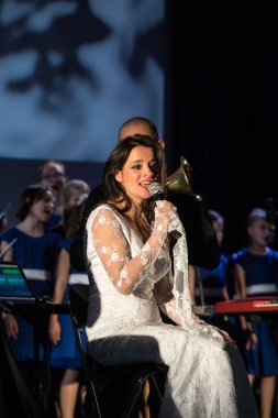 Krakov, Polonya - 7 Aralık 2018: multimedya Noel hitabet - Varşova Futura ve koro Fermata tarafından gerçekleştirilen Bethlehem için. Cracow. Polonya