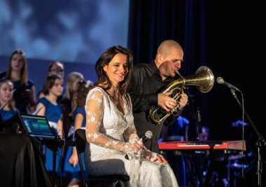 Krakov, Polonya - 7 Aralık 2018: multimedya Noel hitabet - Varşova Futura ve koro Fermata tarafından gerçekleştirilen Bethlehem için. Cracow. Polonya