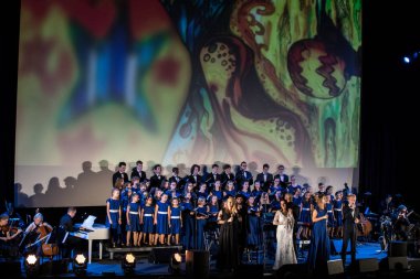 Krakov, Polonya - 7 Aralık 2018: multimedya Noel hitabet - Varşova Futura ve koro Fermata tarafından gerçekleştirilen Bethlehem için. Cracow. Polonya