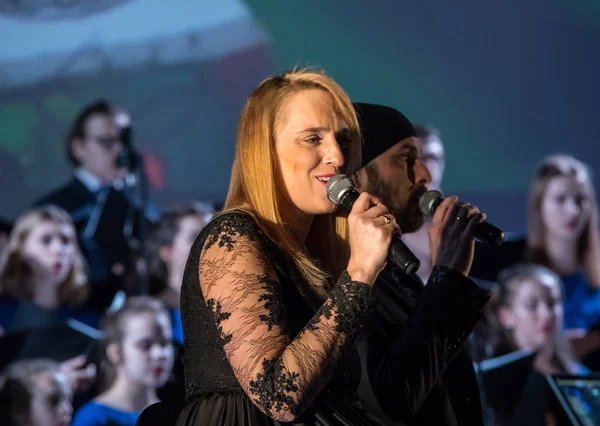 Krakov, Polonya - 7 Aralık 2018: multimedya Noel hitabet - Varşova Futura ve koro Fermata tarafından gerçekleştirilen Bethlehem için. Cracow. Polonya