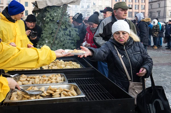 Cracovia Polonia Diciembre 2018 Nochebuena Para Pobres Sin Hogar Plaza — Foto de Stock