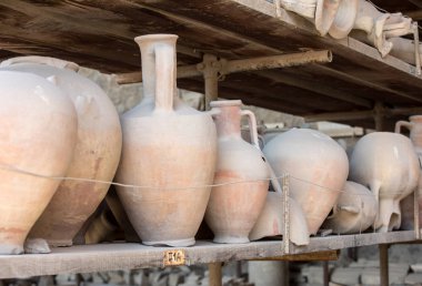 Pompei 'de Vesuvius patlamasından kurtulan gemiler, saksılar ve çeşitli eserler çıkarıldı ve kataloglandı. Pompei, İtalya