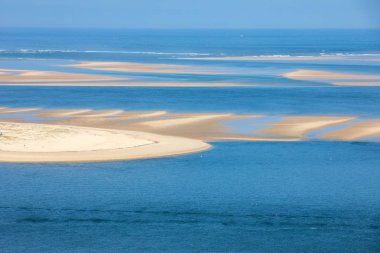 Avrupa 'nın en uzun kum tepeciği olan Pilat Kumulundan bir görüntü. La Teste-de-Buch, Arcachon Körfezi, Aquitaine, Fransa 
