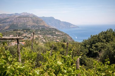 Sorrento ve Positano arasındaki Amalfi Sahili manzarası. Campania 'da. İtalya