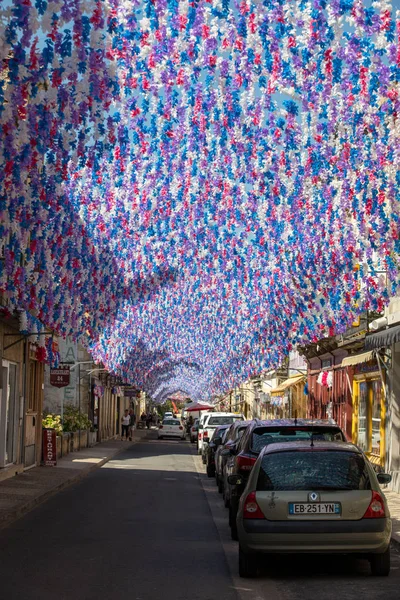 Saint Cyprien France September 2018 Colourful Street Decorations Summer Felibree — Stock Photo, Image