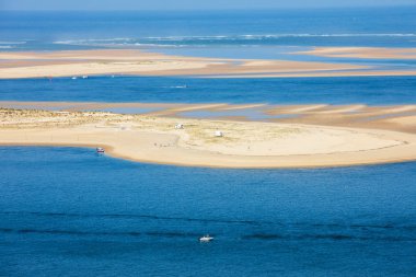 Avrupa 'nın en uzun kum tepeciği olan Pilat Kumulundan bir görüntü. La Teste-de-Buch, Arcachon Körfezi, Aquitaine, Fransa 