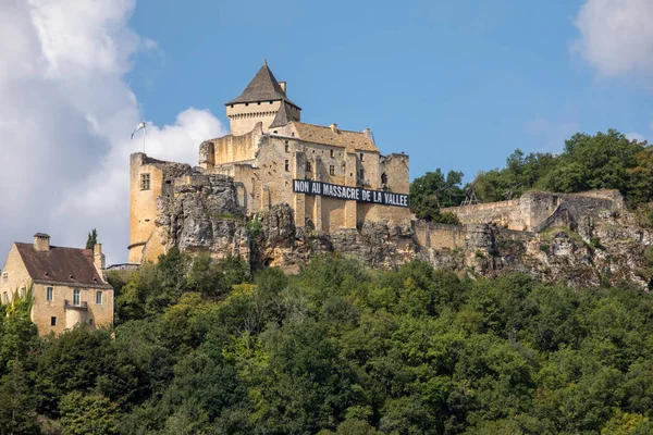 卡斯特诺城堡 Chateau Castelnaud 中世纪城堡 位于法国阿基坦 卡斯特诺 拉查贝尔 — 图库照片