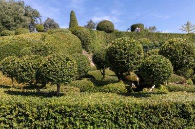 Dordogne, Fransa - 3 Eylül 2018: Jardins de Marqueyssac Fransa'nın Dordogne bölgedeki bahçelerde budama sanatı