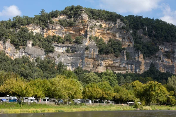 Dordogne Frankrijk September 2018 Kamperen Langs Rivier Dordogne Onder Tuinen — Stockfoto