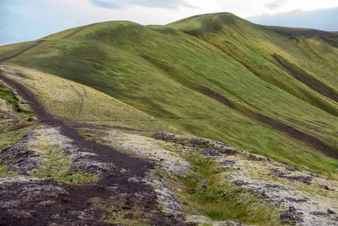 Fjallabak Doğa Rezervi 'ndeki Landmannalaugar volkanik dağları. İzlanda