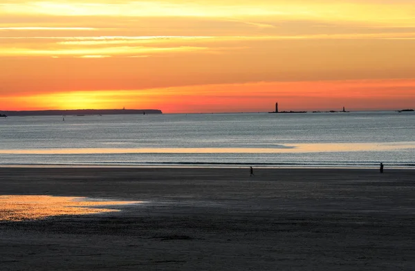 Belleza Vista Del Atardecer Desde Playa Saint Malo Bretaña Francia — Foto de Stock