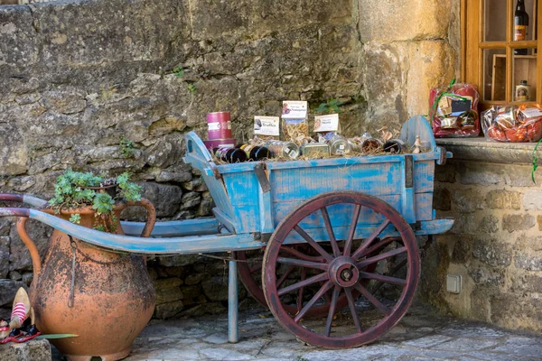 Beynac Cazenac France September 2018 Old Wooden Blue Cart Full — Stock Photo, Image