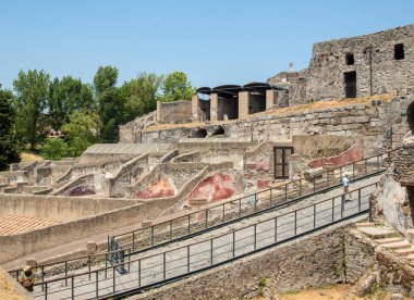 Pompeii, İtalya - 15 Haziran 2017: Antik Pompeii, İtalya. Roma şehri Vezüv yanardağı tarafından yok edildi..