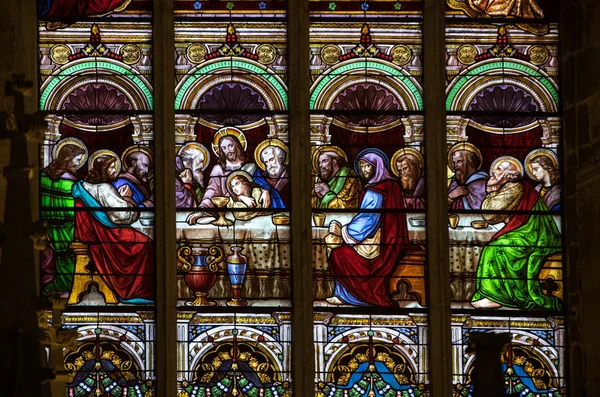 法国圣埃米利翁 2018年9月8日 最后的晚餐 法国圣埃米利翁大学教堂的彩色玻璃窗 — 图库照片
