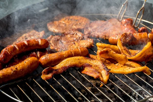 Unhealthy Tasty Grilled Sausages Meat — Stock Photo, Image