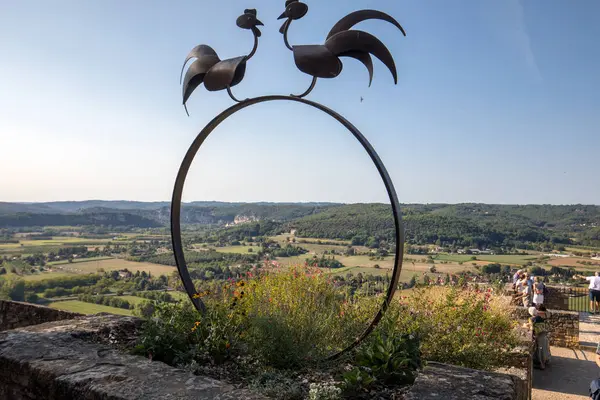Galos Simbólicos Vista Vale Dordogne Partir Das Paredes Cidade Velha — Fotografia de Stock