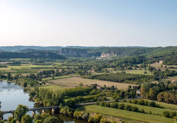 Widok Rzekę Dordogne Dolinę Dordogne Murów Starego Miasta Domme Dordogne — Zdjęcie stockowe