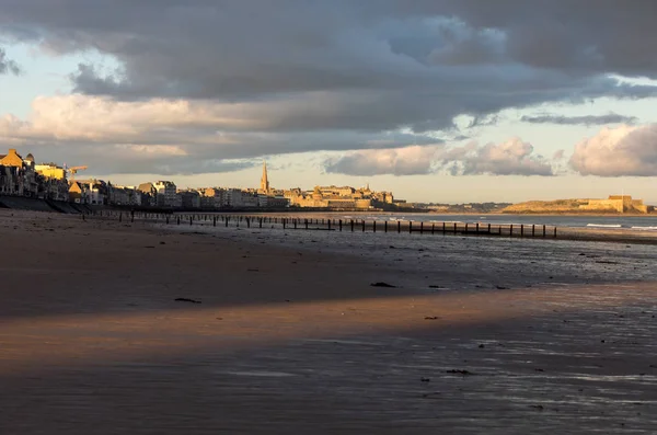 Morgonljuset Plage Sillon Och Muromgärdad Stad Saint Malo Frankrike Ille — Stockfoto