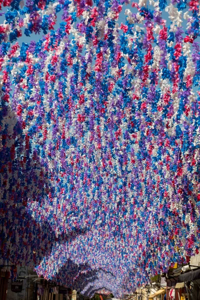 Saint Cyprien France September 2018 Colourful Street Decorations Summer Felibree — Stock Photo, Image