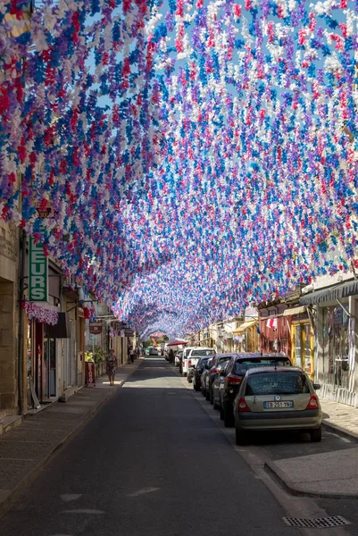 Saint Cyprien France September 2018 Colourful Street Decorations Summer Felibree — Stock Photo, Image