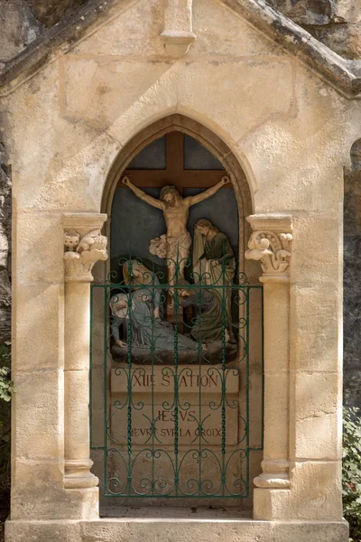 Rocamadour Frankreich September 2018 Statinon Jesus Stirbt Kreuz Kreuzwegstationen Heiligtum — Stockfoto