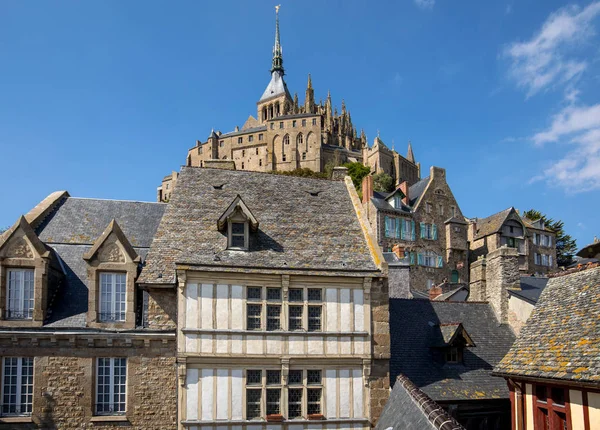 Fransa Nın Ünlü Mont Saint Michel Adasındaki Eski Şehrin Eski — Stok fotoğraf