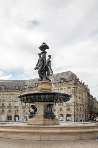 Bordeaux Francja Września 2018 Fontanna Trzech Gracji Place Bourse Bordeaux — Zdjęcie stockowe