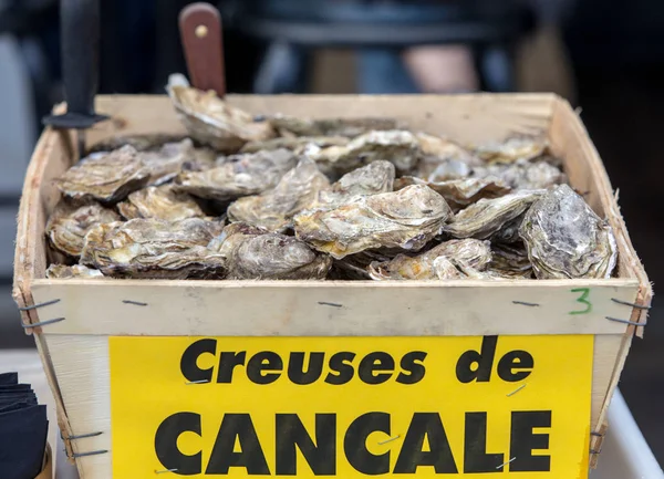 Cancale France September 2018 Fresh Raw Oysters Outdoor Street Market — Stock Photo, Image