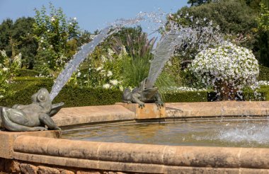 Dordogne 'daki Jardins du Manoir d Eyrignac' da beyaz bahçe. Fransa 
