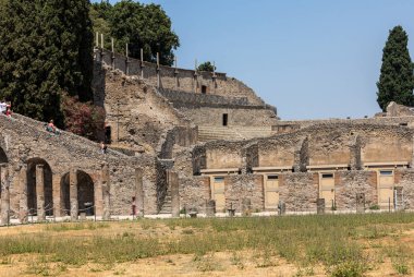 Pompeii, İtalya - 15 Haziran 2017: Antik Pompeii, İtalya. Roma şehri Vezüv yanardağı tarafından yok edildi..