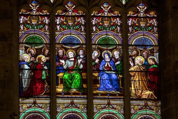 法国圣埃米利翁 2018年9月8日 最后的晚餐 法国圣埃米利翁大学教堂的彩色玻璃窗 — 图库照片
