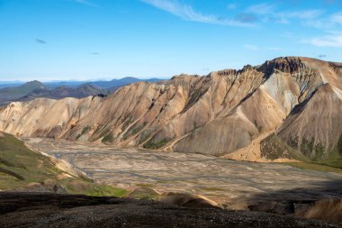 Fjallabak Doğa Rezervi 'ndeki Landmannalaugar volkanik dağları. İzlanda