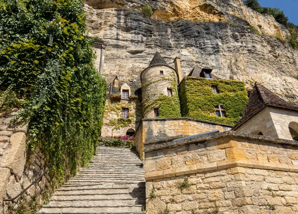 Majestátní Kamenné Schodiště Roque Gageac Okouzlující Město Údolí Dordogne Francie — Stock fotografie