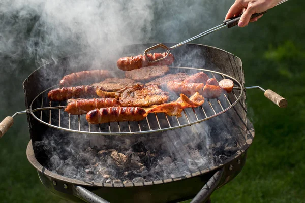 Unhealthy Tasty Grilled Sausages Meat — Stock Photo, Image