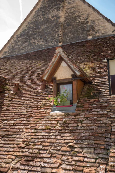 Oude Betegelde Dak Van Huis Bedevaartsstad Rocamadour Bisschoppelijke Stad Heiligdom — Stockfoto