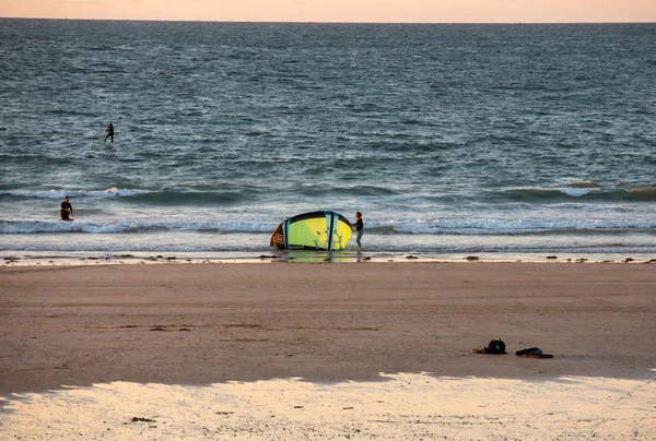 Saint Malo Frankrijk September 2018 Zonsondergang Kitesurfers Het Strand Saint — Stockfoto