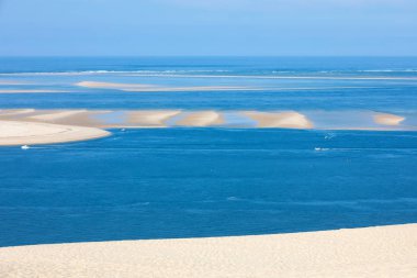 Avrupa 'nın en uzun kum tepeciği olan Pilat Kumulundan bir görüntü. La Teste-de-Buch, Arcachon Körfezi, Aquitaine, Fransa 